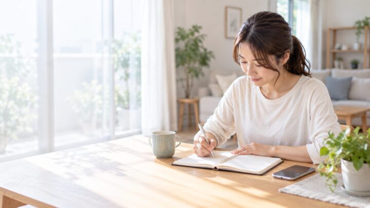 ダイエットのモチベーションを保つ方法をノートに書き出す女性