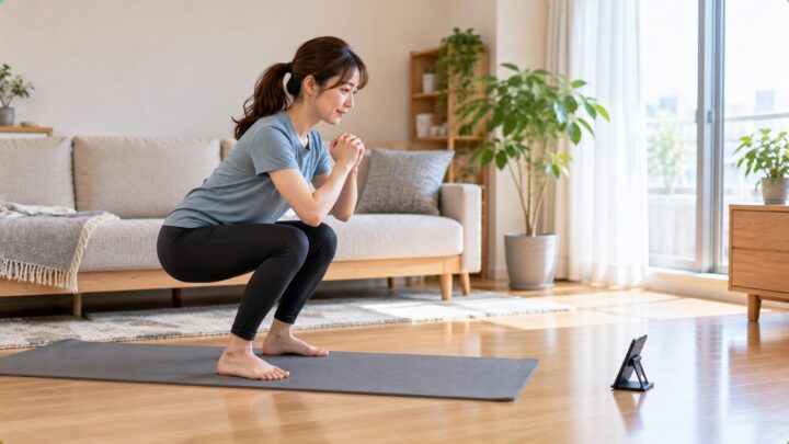 自宅でオンラインパーソナルトレーニングを受ける女性