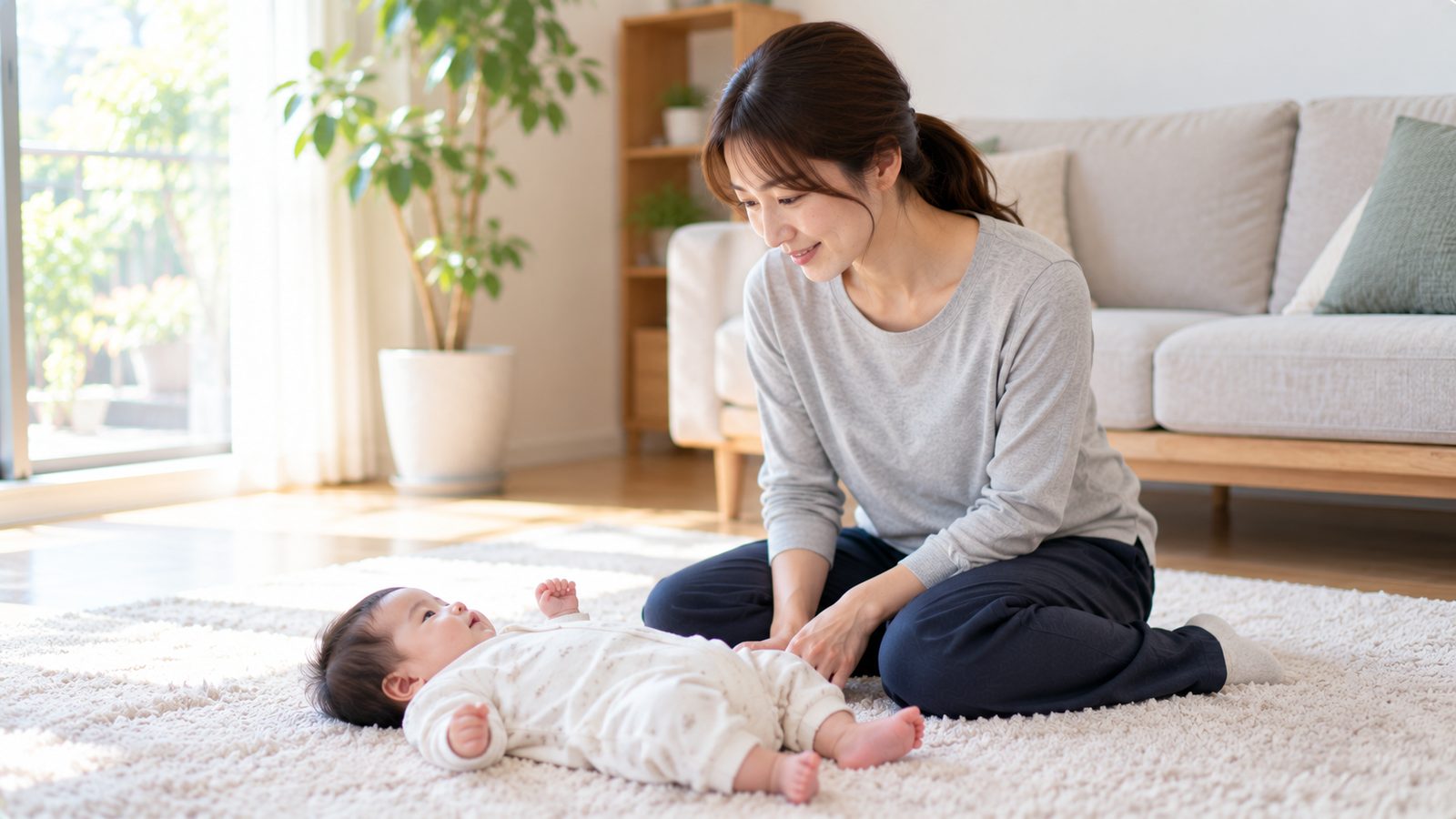 赤ちゃんと過ごす産後のお母さん