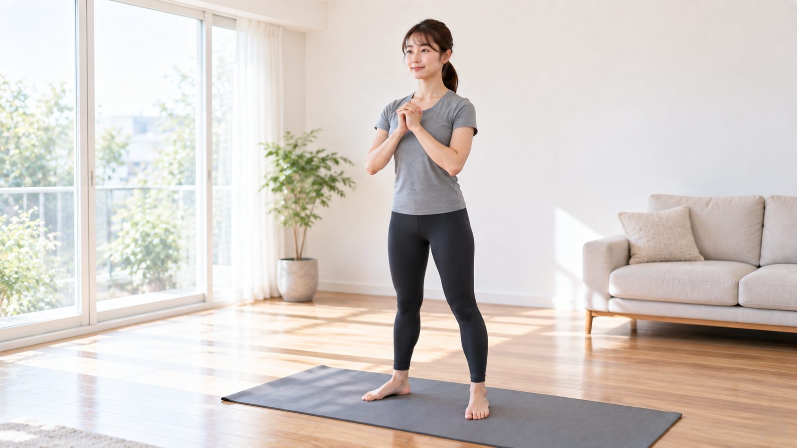 自宅で太もも痩せトレーニングをする女性