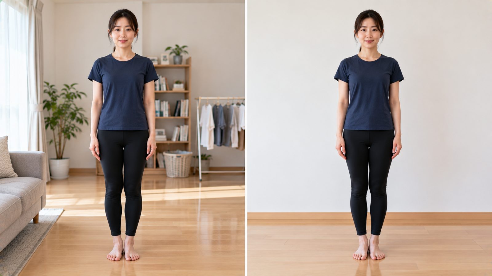 カメラの向きを変える前と後で部屋の映り方を比べた様子
