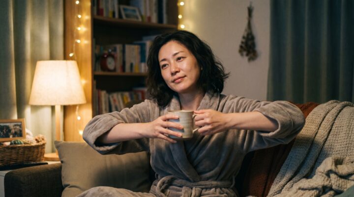 就寝前にリラックスする日本人女性
