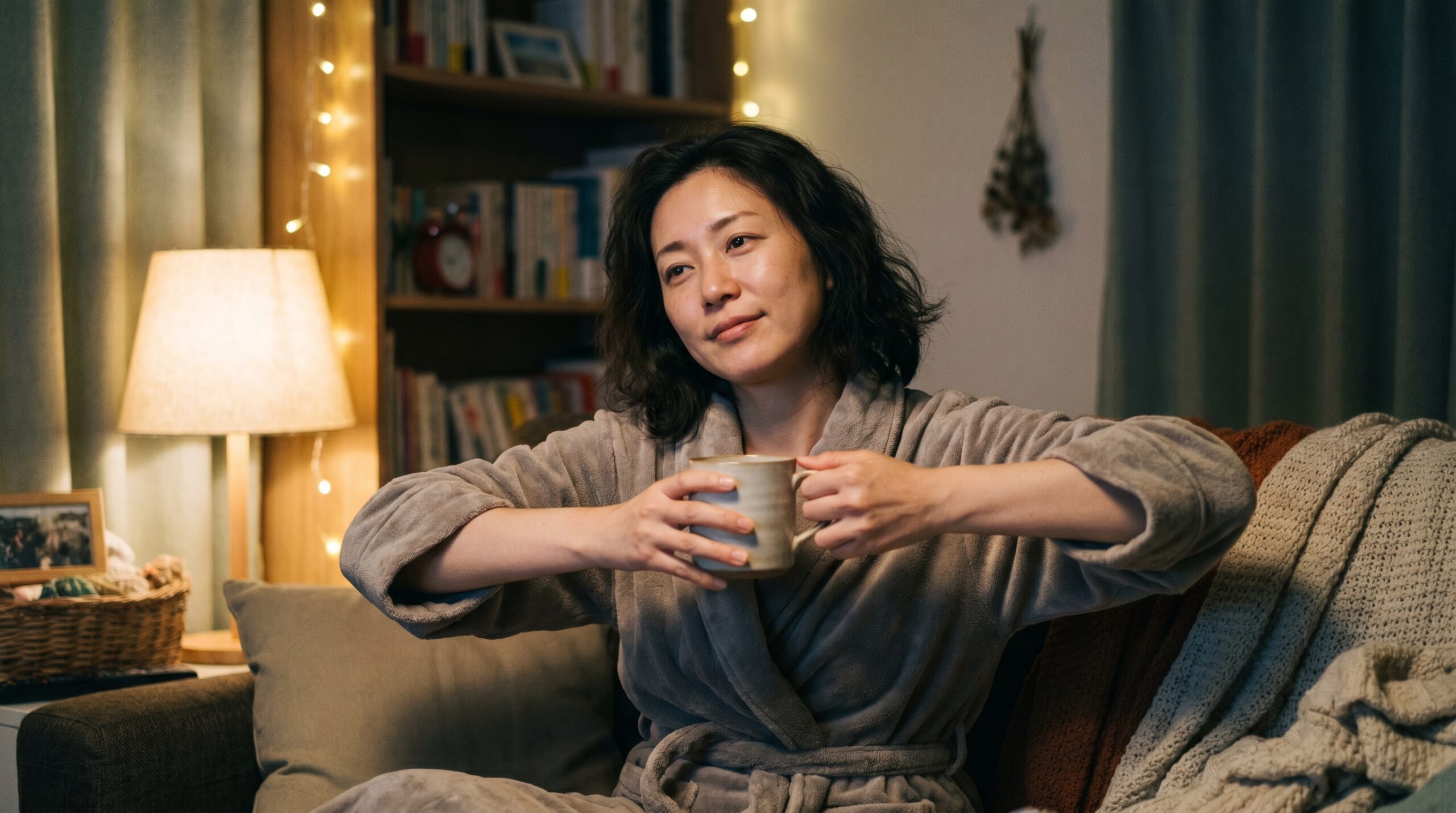 就寝前にリラックスする日本人女性
