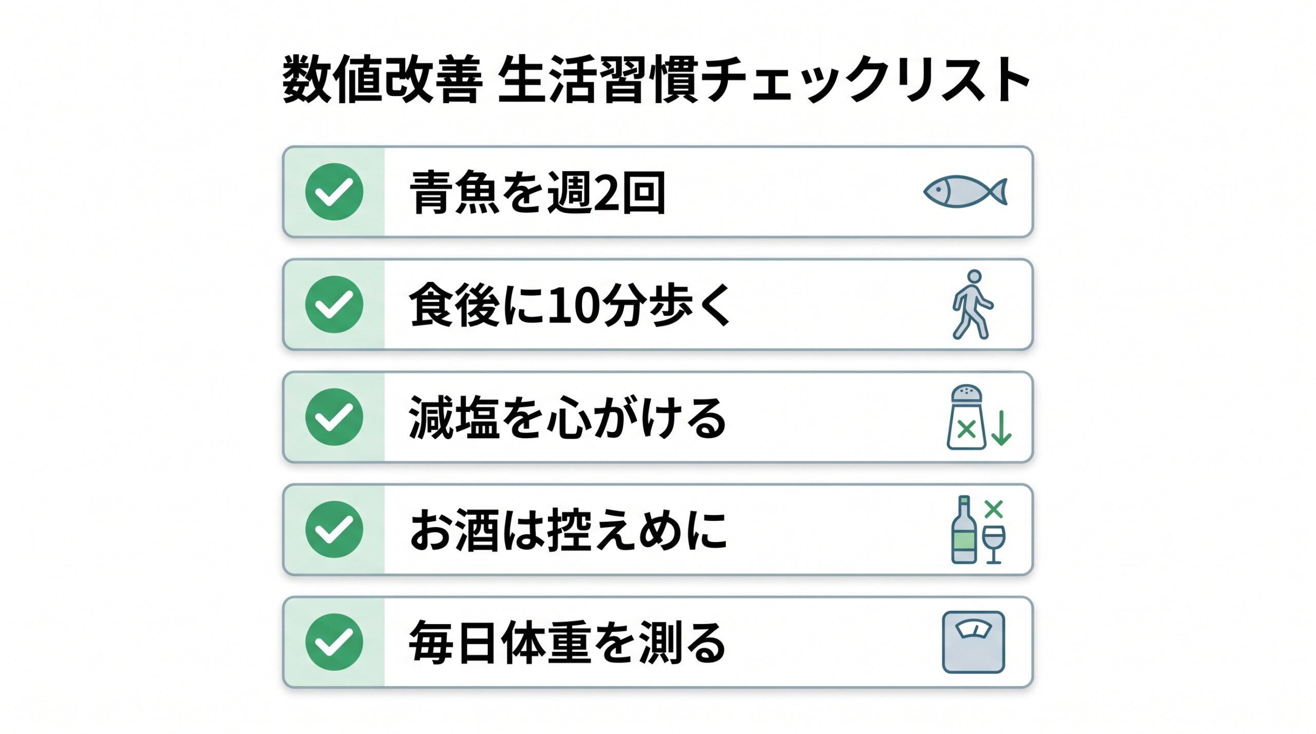 数値改善のための生活習慣チェックリスト図解