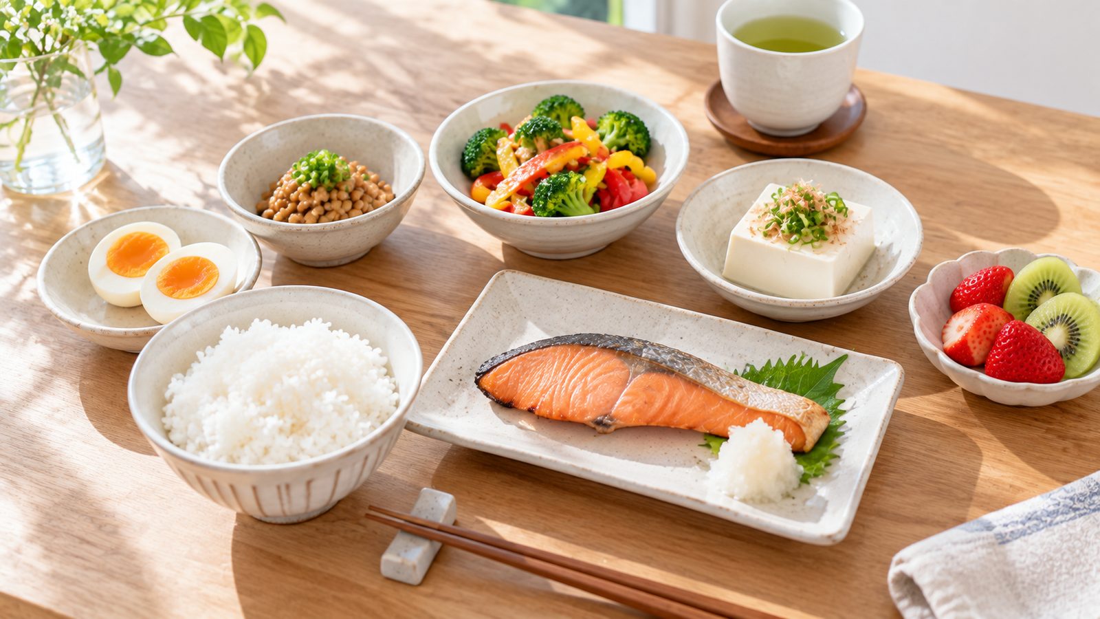 たんぱく質とビタミンCを含む食事