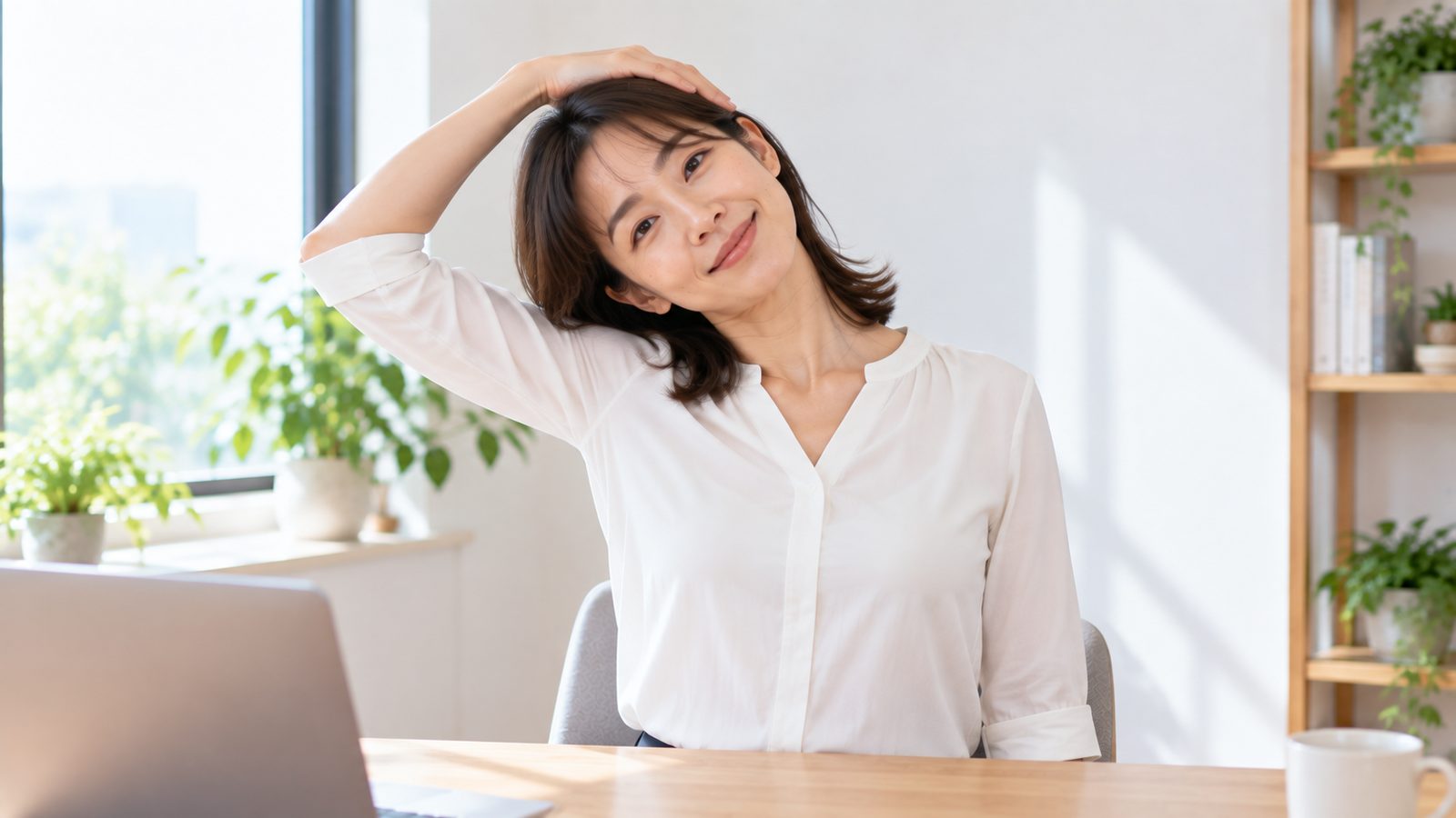 首の側面ストレッチの姿勢