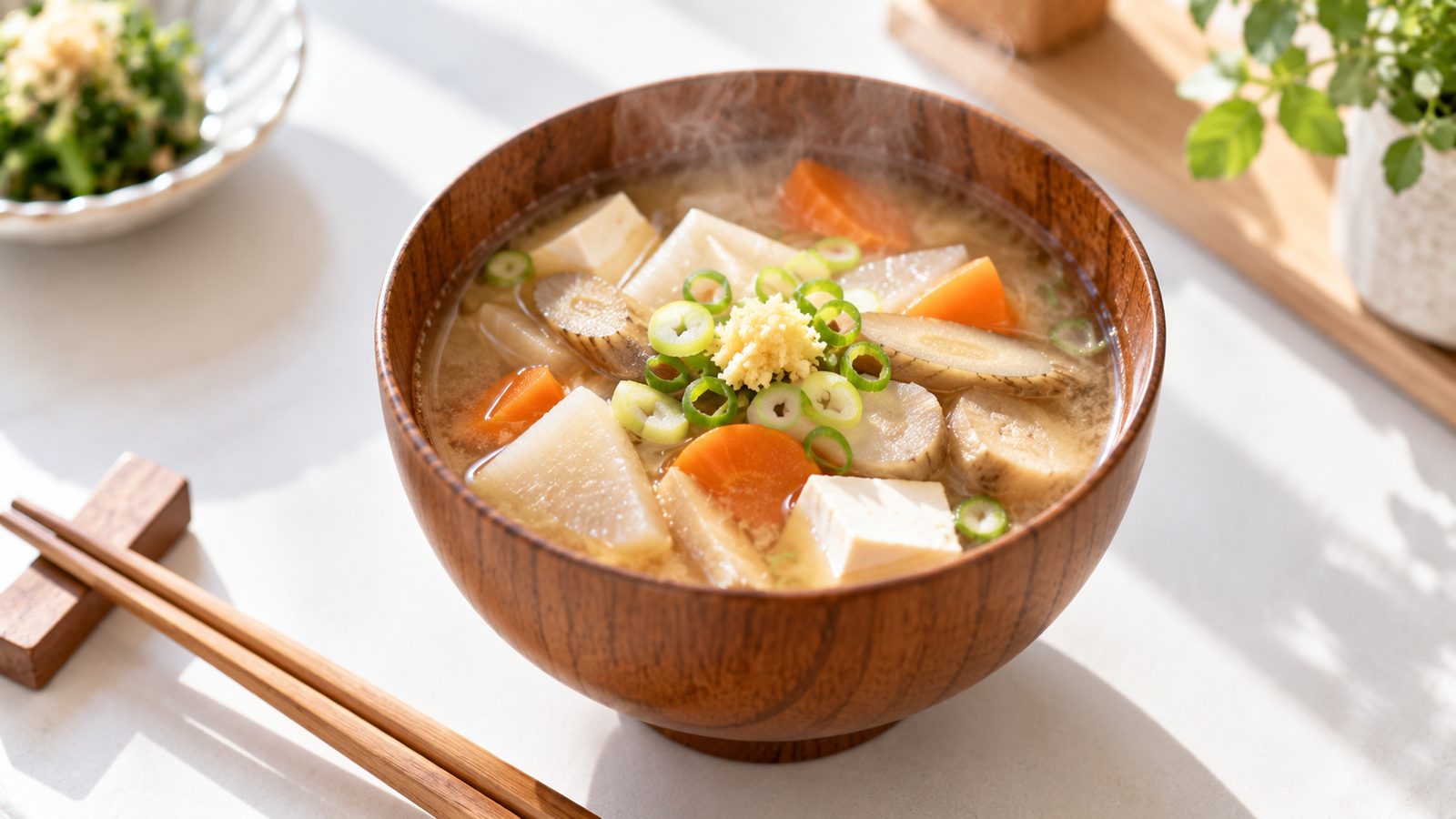 根菜と生姜を使った温かい汁物